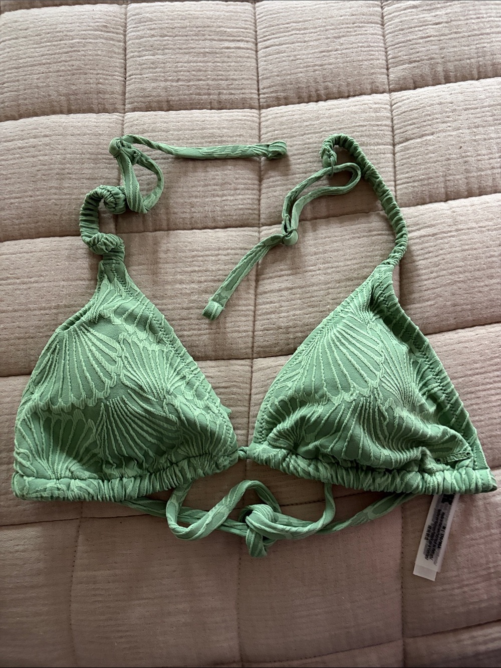 Green Textured Triangle Bikini Top